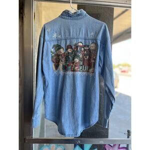Vintage hand painted snowman denim top size M